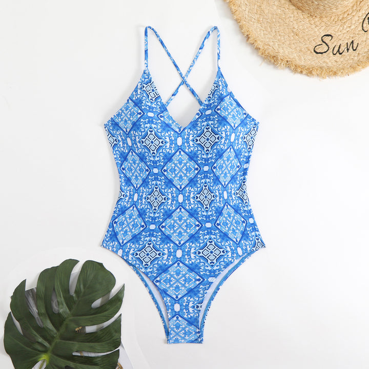 Women's triangle bikini with playful check pattern and narrow ties Mune Fashion