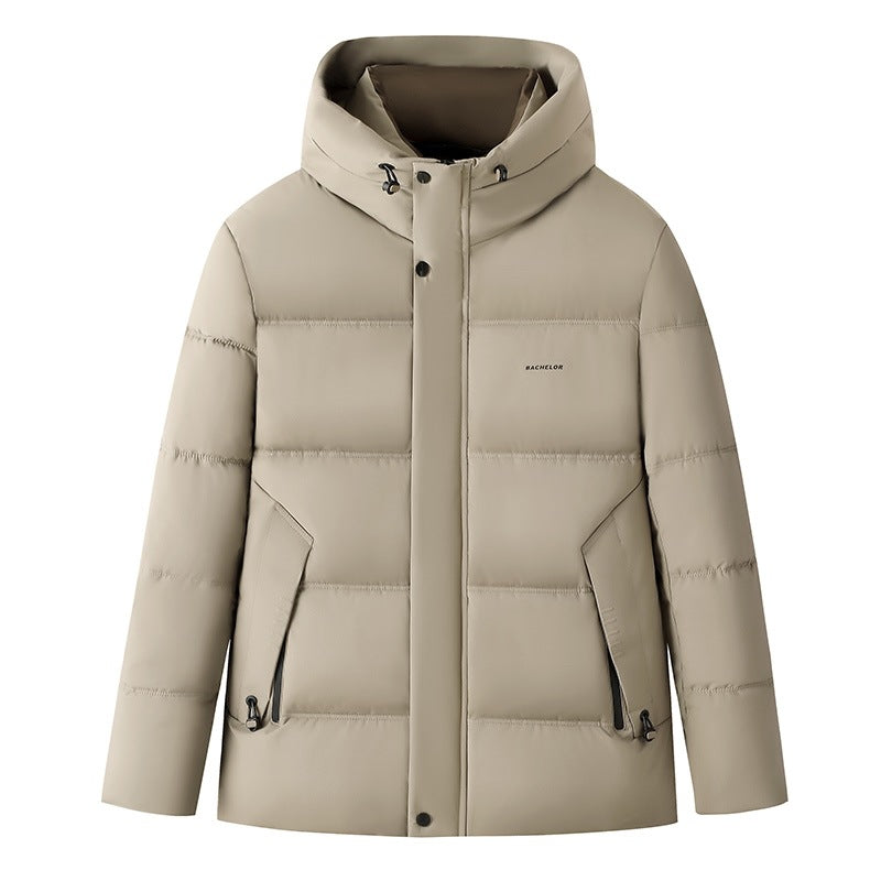Men's short quilted jacket with high stand-up collar, hood & hidden zipper Mune Fashion