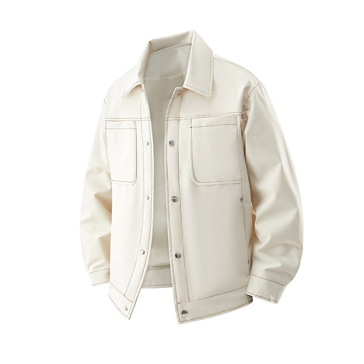 Men's lightweight overshirt jacket made of structured faux leather with patch chest pockets Mune Fashion