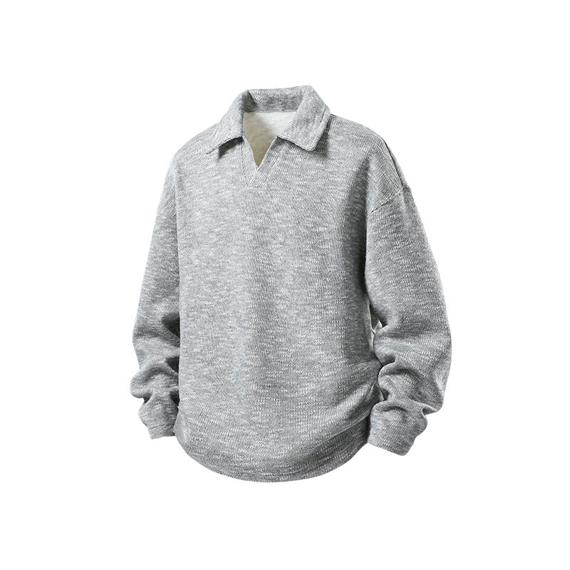 Herren Grobstrick-Kragenpullover mit V-Ausschnitt und Relaxed‑Fit Mune Fashion
