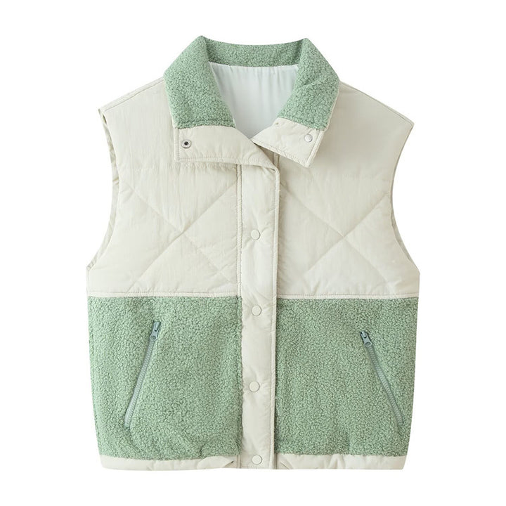 Ladies quilted vest with teddy fleece insert, stand-up collar and zip pockets Mune Fashion