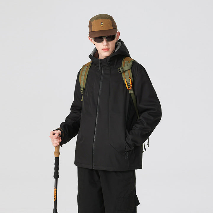 Men's Minimalist Softshell Rain Jacket with Concealed Zipper, Integrated Hood, and Breathable Mesh Lining Mune Fashion
