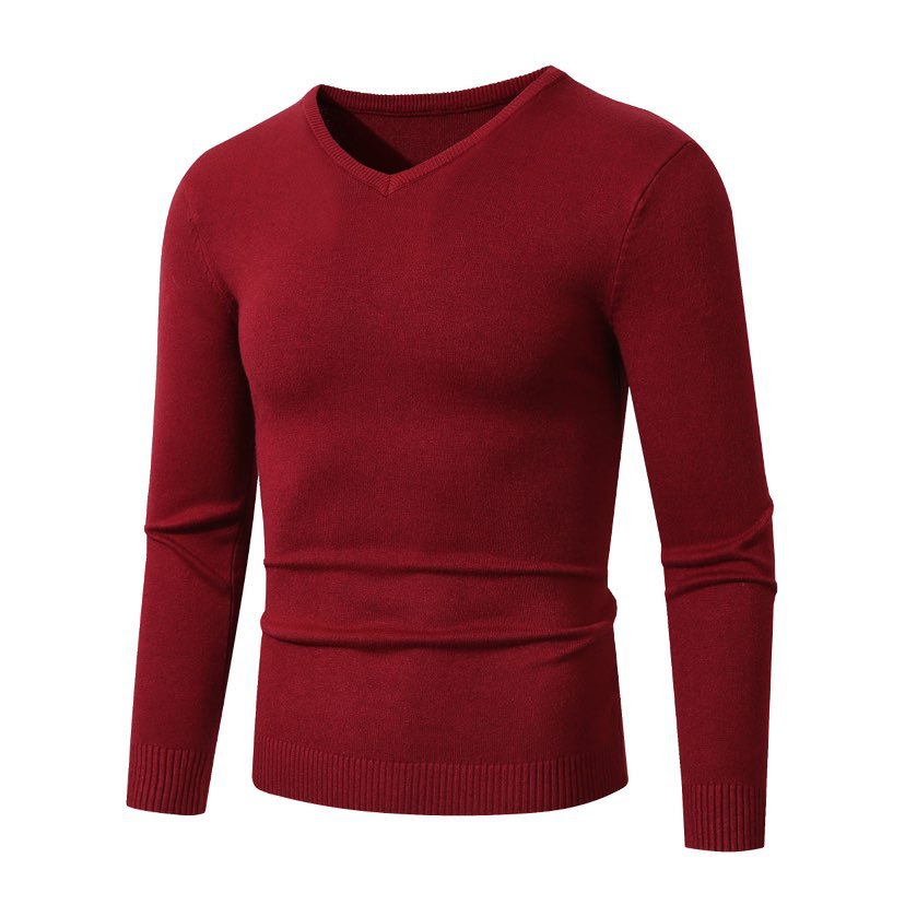 Men's Slim Fit Fine Knit V-Neck Sweater with Ribbed Cuff and Breathable Cotton Blend Mune Fashion