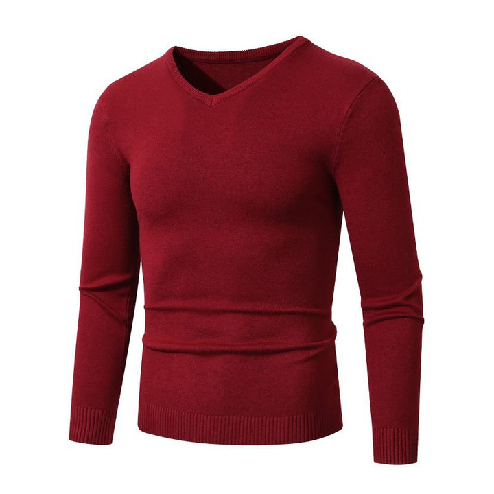Men's Slim Fit Fine Knit V-Neck Sweater with Ribbed Cuff and Breathable Cotton Blend Mune Fashion