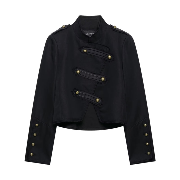 Women Short Cut Parade Jacket with Stand-Up Collar and Decorative Trimming Mune Fashion