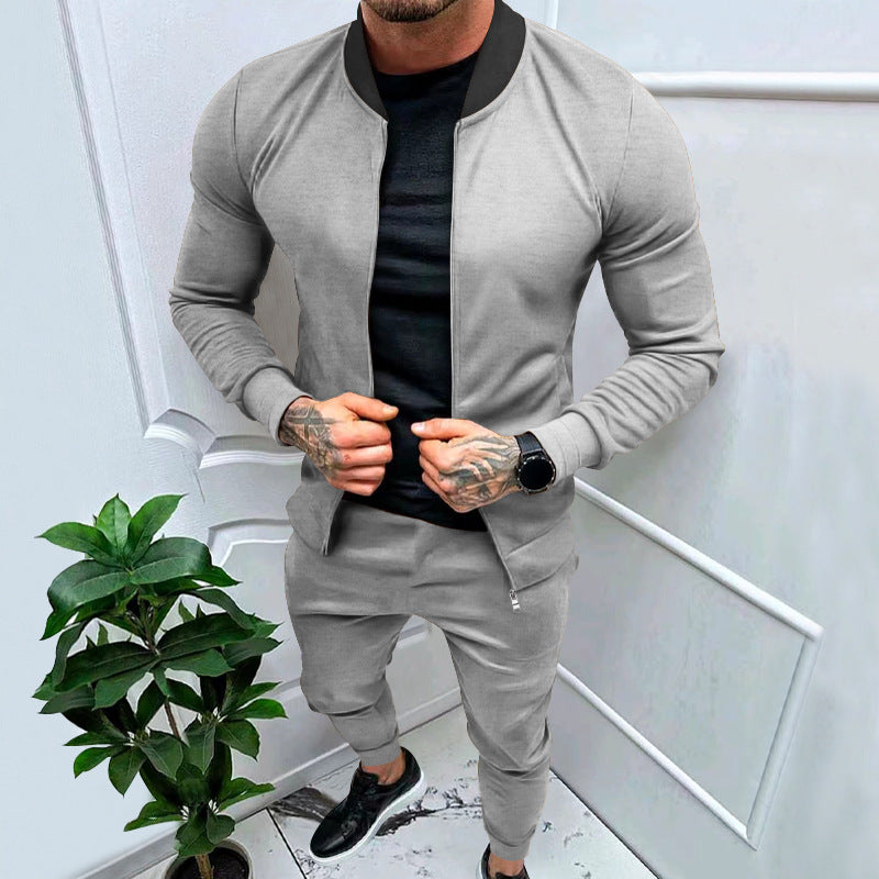 Men's sporty leisure training suit with tailored bomber jacket and tapered jogging pants made of elastic cotton blend Mune Fashion