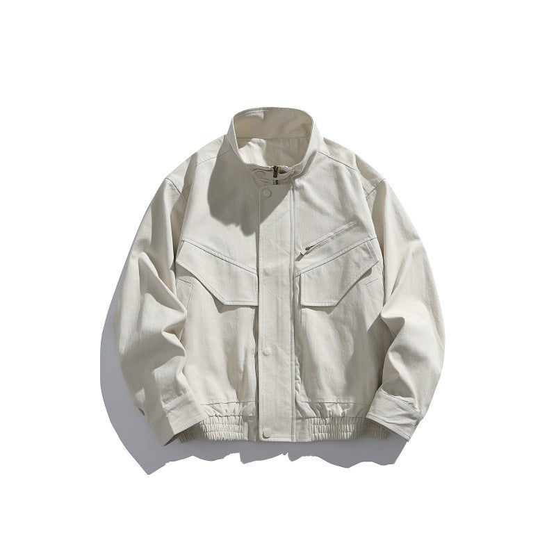 Men's Oversized Canvas Field Blouson with Utility Pockets and Stand-up Collar Mune Fashion
