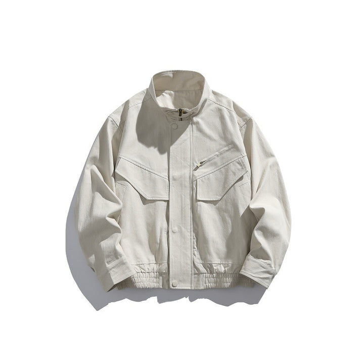 Men's Oversized Canvas Field Blouson with Utility Pockets and Stand-up Collar Mune Fashion