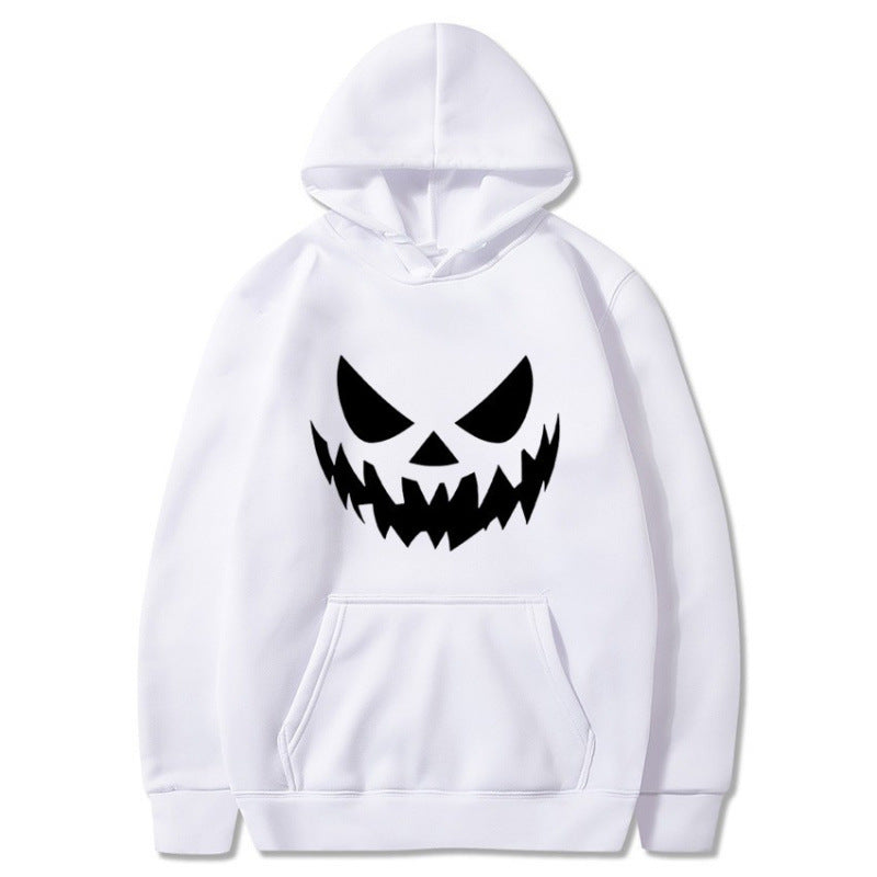 Unisex hooded sweatshirt with creepy pumpkin face print and oversized kangaroo pocket Mune Fashion