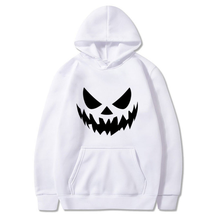 Unisex hooded sweatshirt with creepy pumpkin face print and oversized kangaroo pocket Mune Fashion