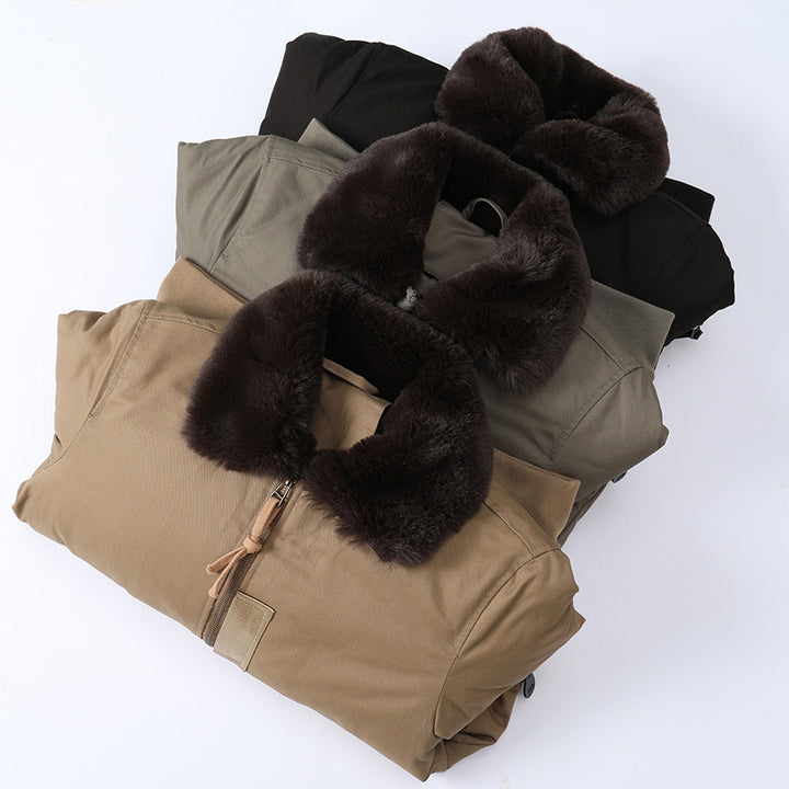 Men's Padded Pilot Bomber Jacket with Faux Fur Collar and Zipper Mune Fashion