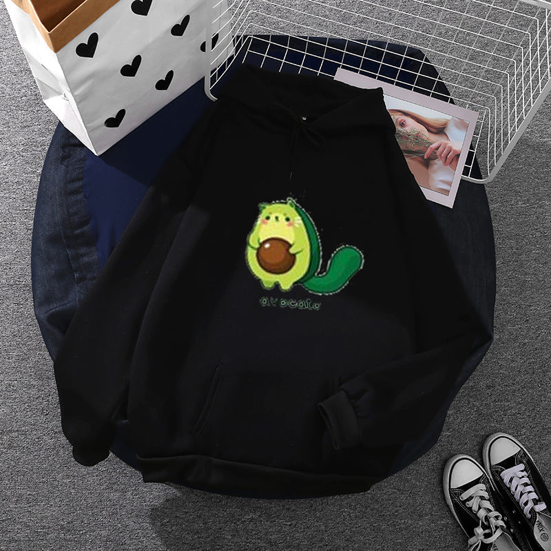 Women's oversized fleece hoodie with soft interior lining, kangaroo pocket and Avocato cartoon motif Mune Fashion