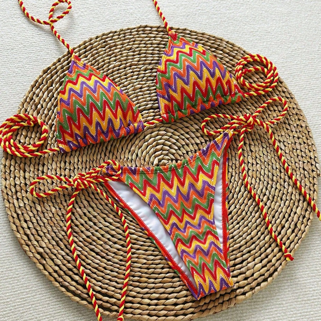Women's Triangle Bikini with striking wave pattern Mune Fashion