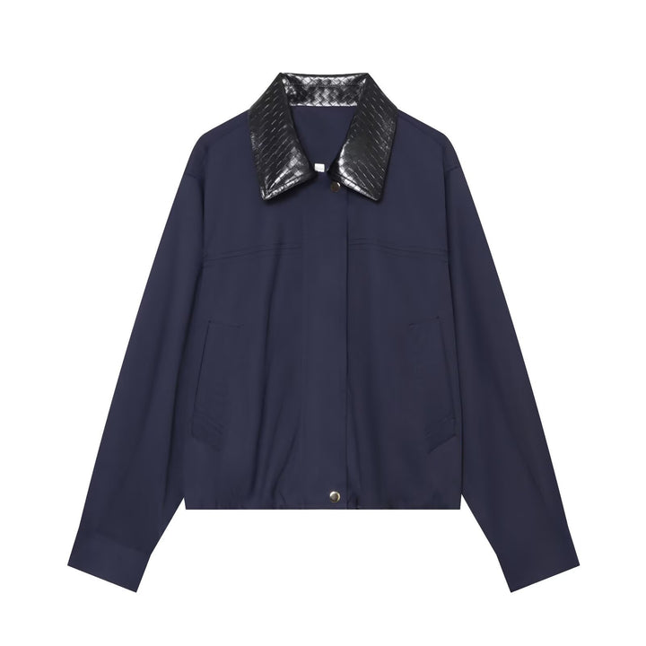 Women's Light Oversized Blouson Jacket with Contrasting Embossed Faux Leather Collar Mune Fashion