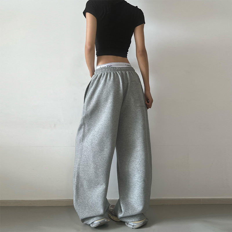 Women's Extra Wide High-Waist Sweatpants made of Cotton Blend with Drawstring Mune Fashion