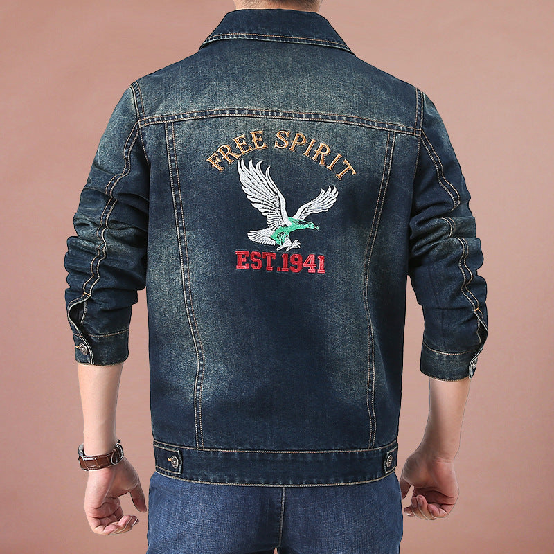 Men's jeans jacket in vintage look with patches and printed lining Mune Fashion