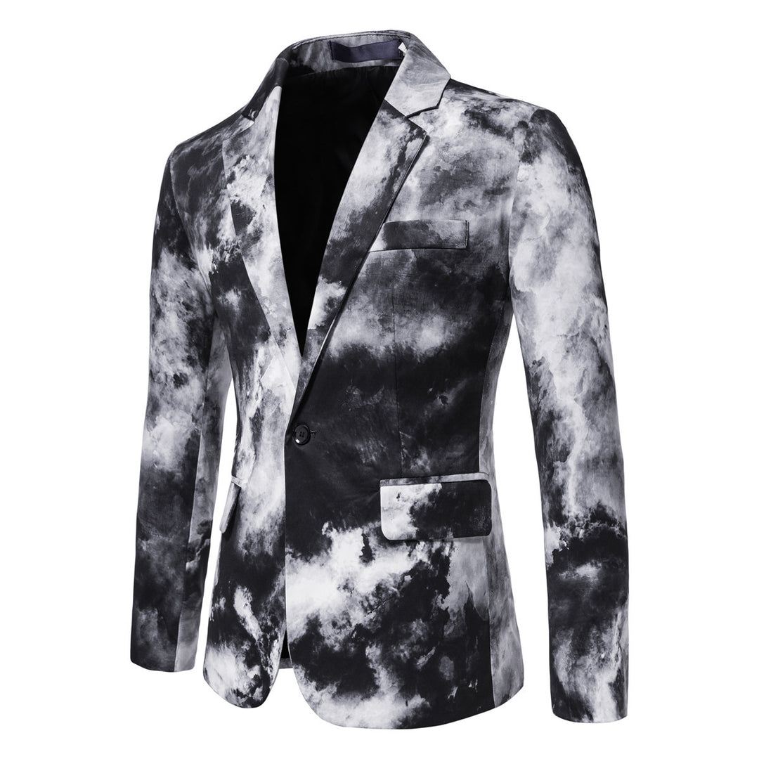 Men's Slim-Fit Blazer with Watercolor Print and One-Button Closure Mune Fashion