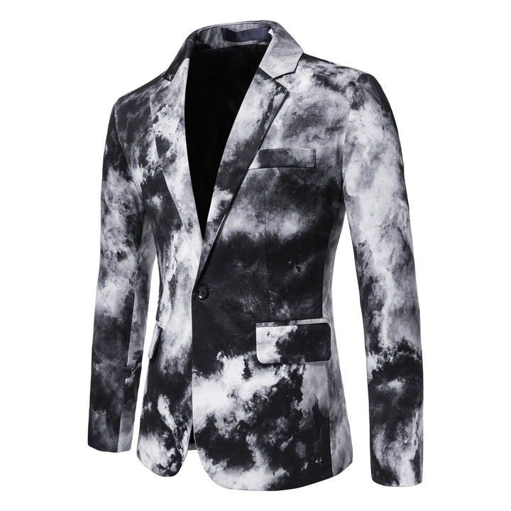 Men's Slim-Fit Blazer with Watercolor Print and One-Button Closure Mune Fashion