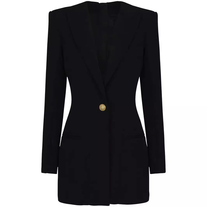 Women's short blazer dress in minimalist tailoring with emphasized shoulder and single-button closure Mune Fashion