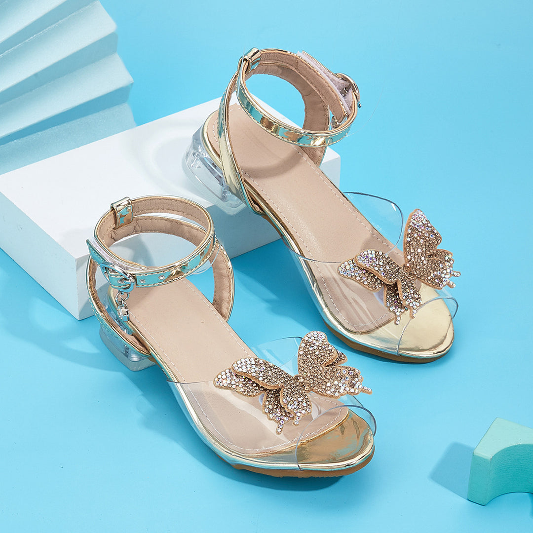 Girls Colorful Sandals with Sparkling Butterfly Appliqué Mune Fashion