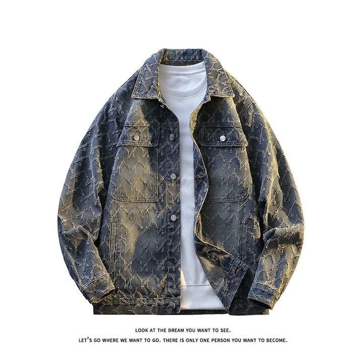 Men's Oversize Denim Jacket with Quilted Allover Pattern and Chest Pockets Mune Fashion