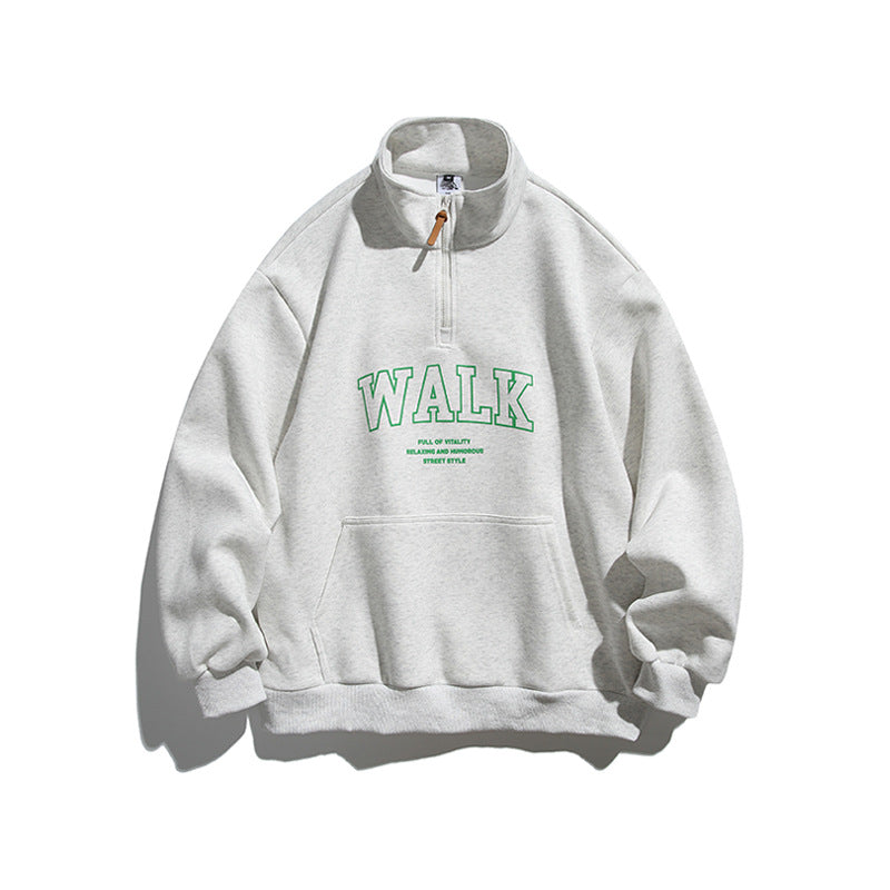 Unisex Oversize-Halfzip-Sweatshirt with Stand-up Collar, Kangaroo Pocket and Logo Print Mune Fashion