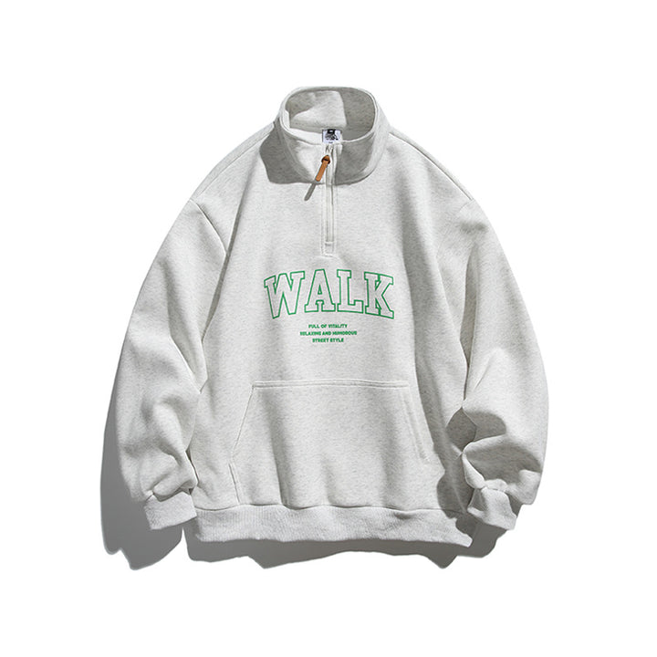 Unisex Oversize-Halfzip-Sweatshirt with Stand-up Collar, Kangaroo Pocket and Logo Print Mune Fashion