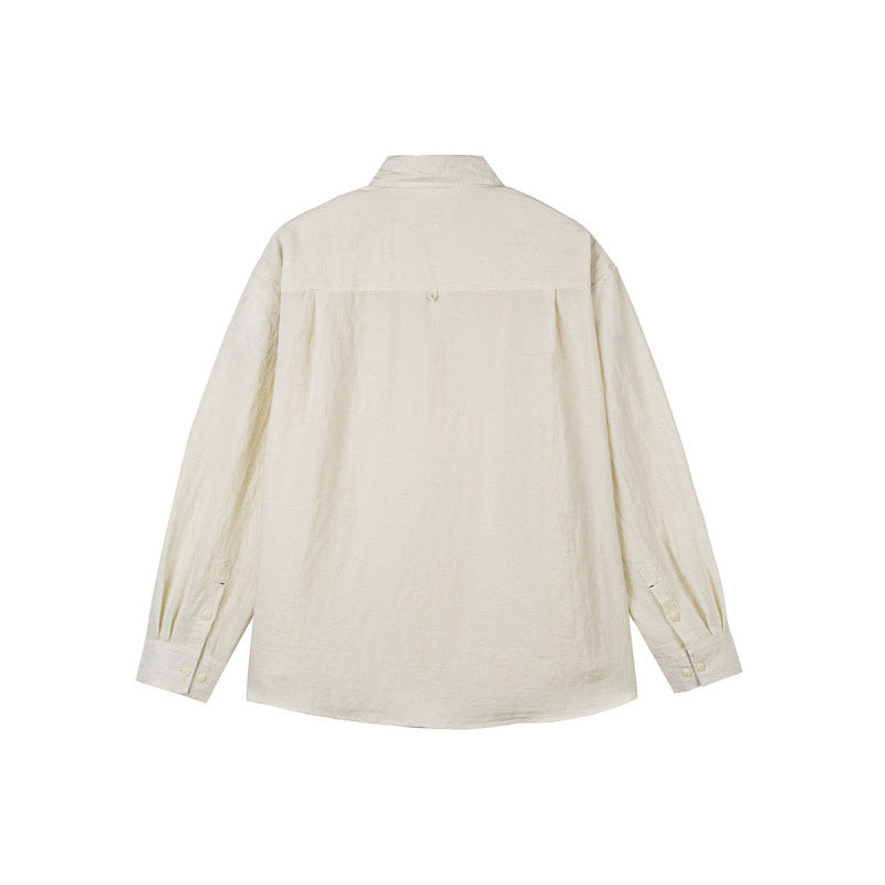 Men's Casual Long Sleeve Relaxed Fit Leisure Shirt made of Linen-Cotton Mix with Chest Pocket Mune Fashion
