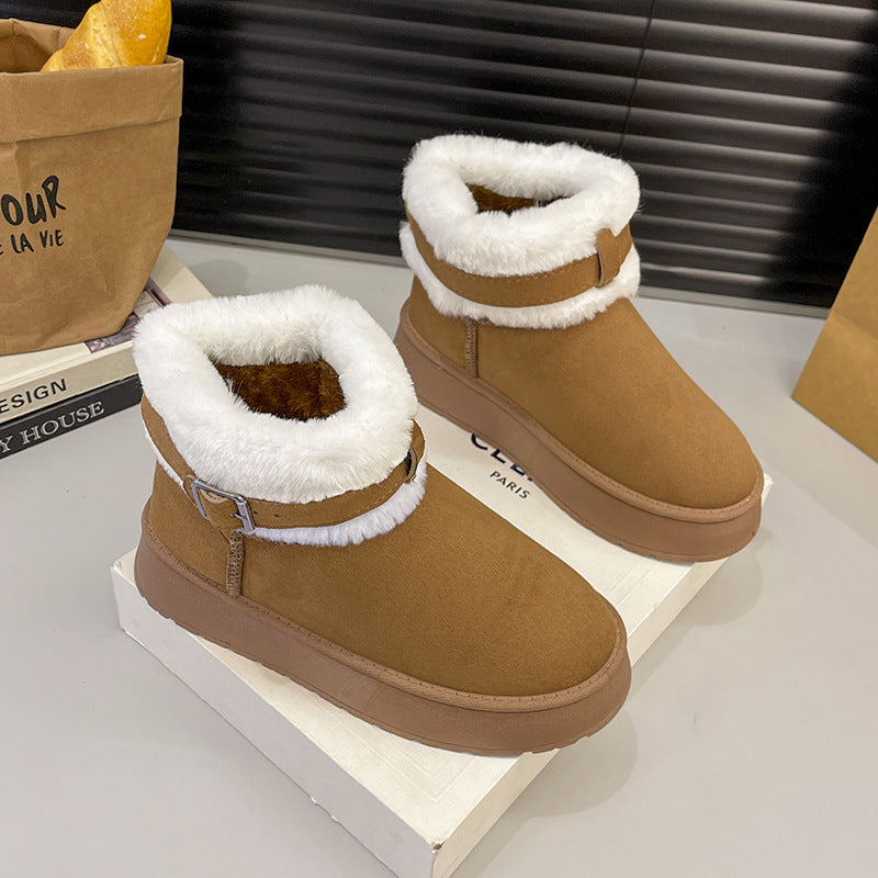 Women Insulated Short Ankle Boots with Teddy Fleece Lining, adjustable buckle strap and treaded rubber sole Mune Fashion