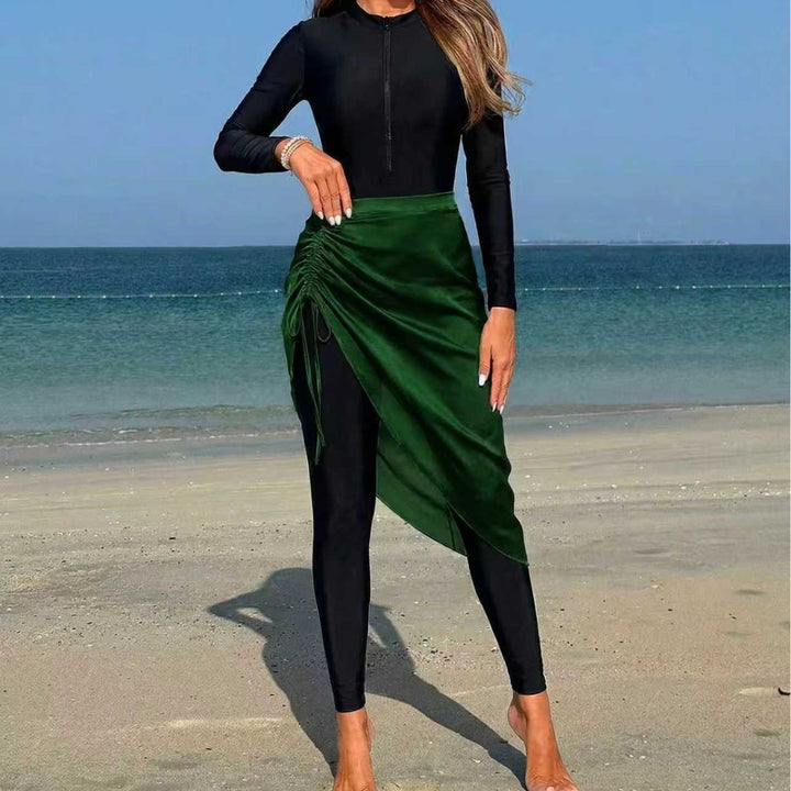 Women's sporty long-sleeve swimsuit with wrap skirt Mune Fashion