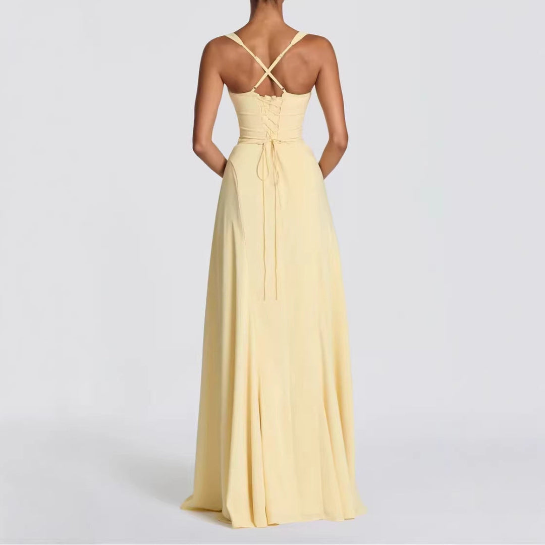 Women Elegant Maxi Dress with Heart-Shaped Neckline and Flowing Fabric Mune Fashion