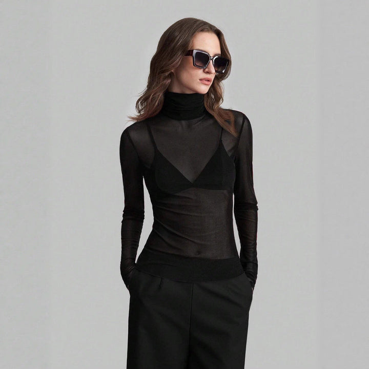 Women's Transparent Turtleneck Blouse with Figure-Shaping Cut Mune Fashion