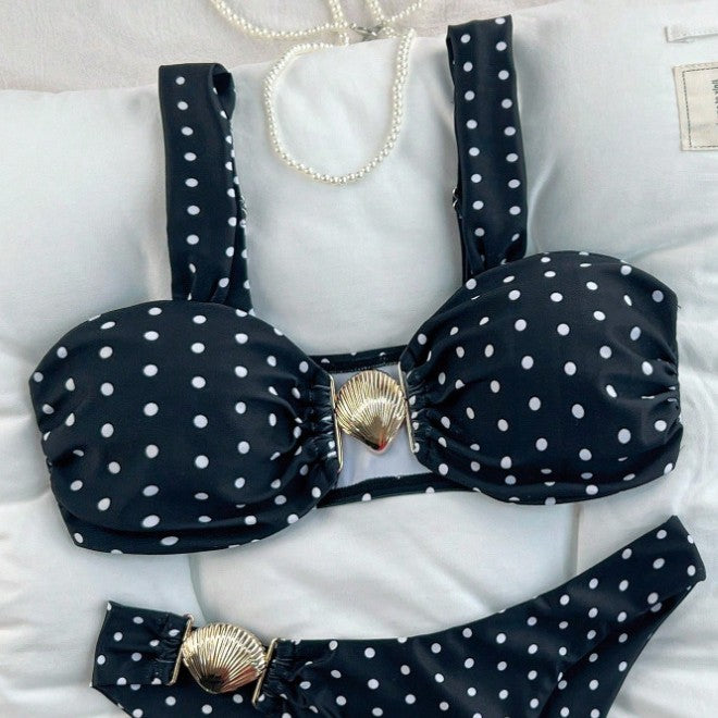 Women's bikini with fashionable polka dot pattern and golden detail Mune Fashion