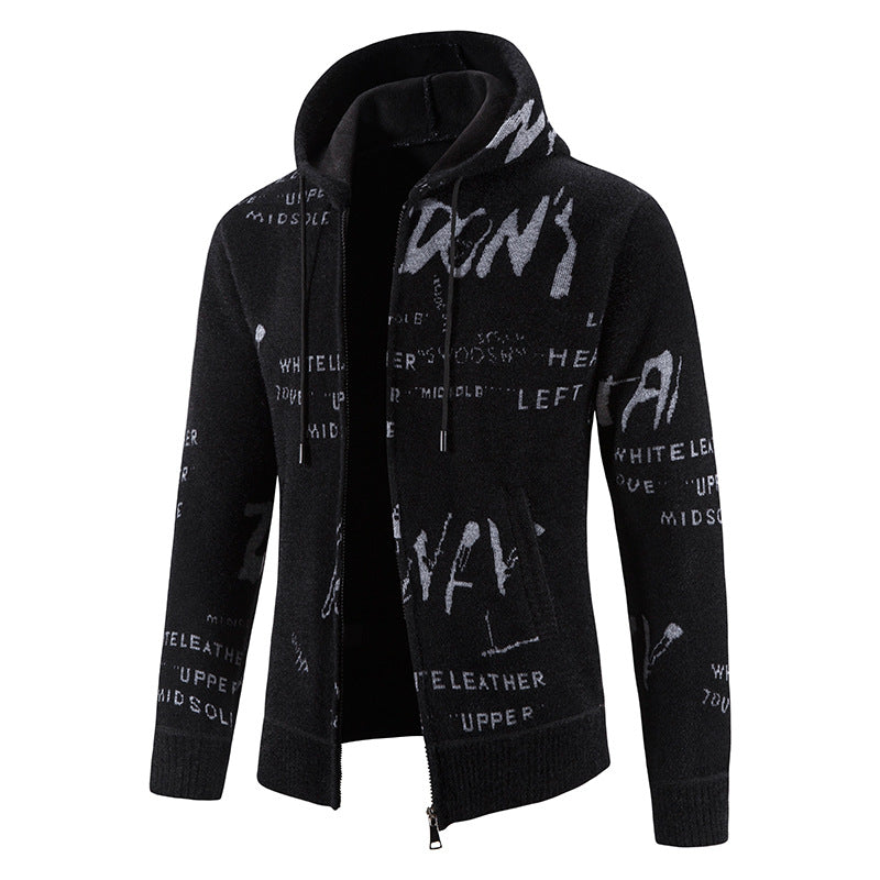 Men's knitted hooded jacket with full-length zipper, graphic all-over print, and side pockets Mune Fashion