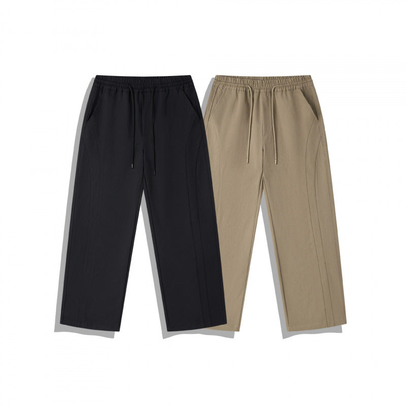 Unisex Wide Relaxed Pants with Elastic Waistband, Drawstring and Decorative Stitching Mune Fashion