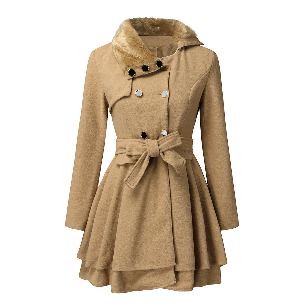 Women's tailored coat with flared skirt and faux fur collar Mune Fashion