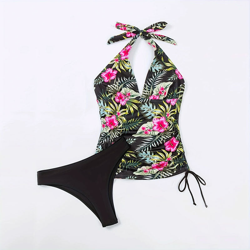Ladies Tankini set with floral top and high-waisted slip Mune Fashion