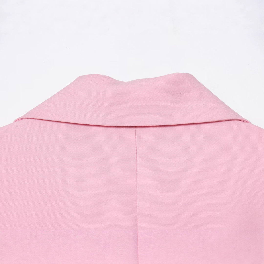 Women's Tailored Blazer with Decorative Rose Belt and Revers Collar Mune Fashion