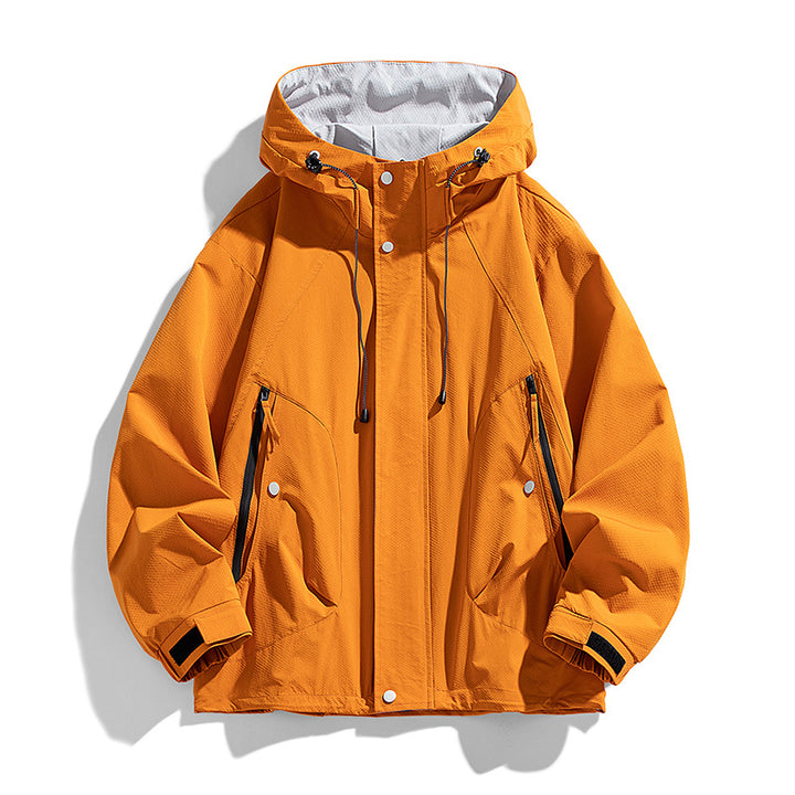 Unisex lightweight windproof outdoor jacket with hood, water-repellent outer shell and adjustable hem Mune Fashion
