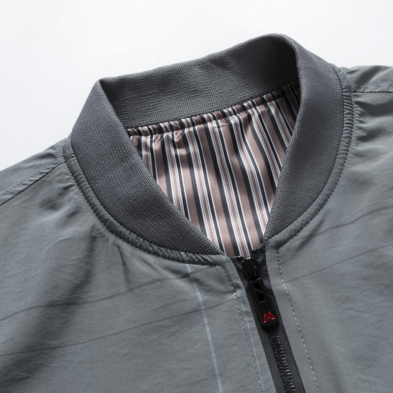 Men's Light Bomber Jacket with Striped Lining, Zipper Pockets and Ribbed Cuffs Mune Fashion