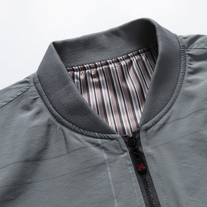 Men's Light Bomber Jacket with Striped Lining, Zipper Pockets and Ribbed Cuffs Mune Fashion