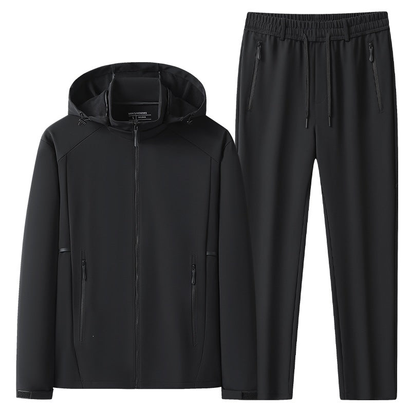Men's Weatherproof Softshell Training Suit with Hooded Zip Jacket, Zipper Pockets & Tapered Jogging Pants Mune Fashion