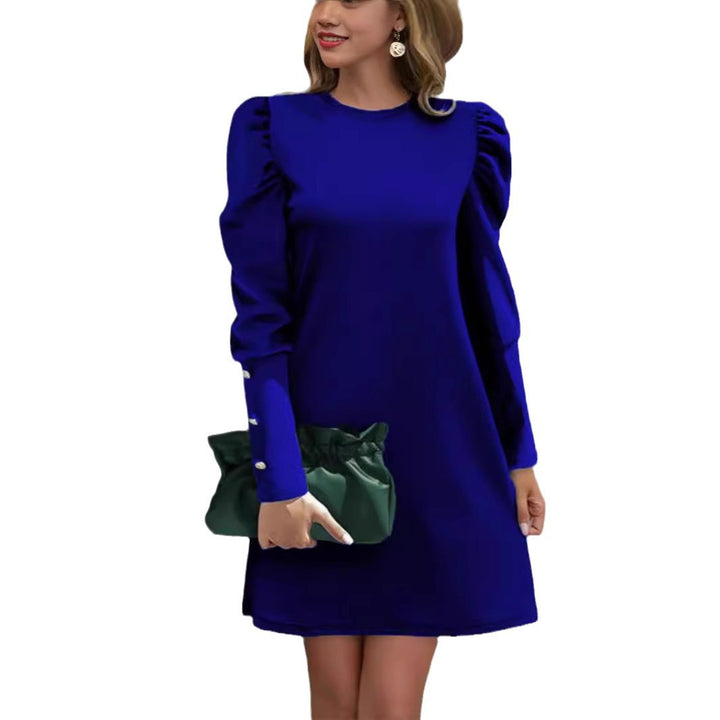 Women's pencil dress with gathered puff sleeves and pearl cuffs Mune Fashion