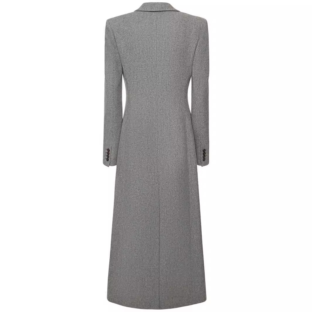 Women's Maxi Long Wool Blend Blazer Coat with Distinctive Shoulder Design Mune Fashion
