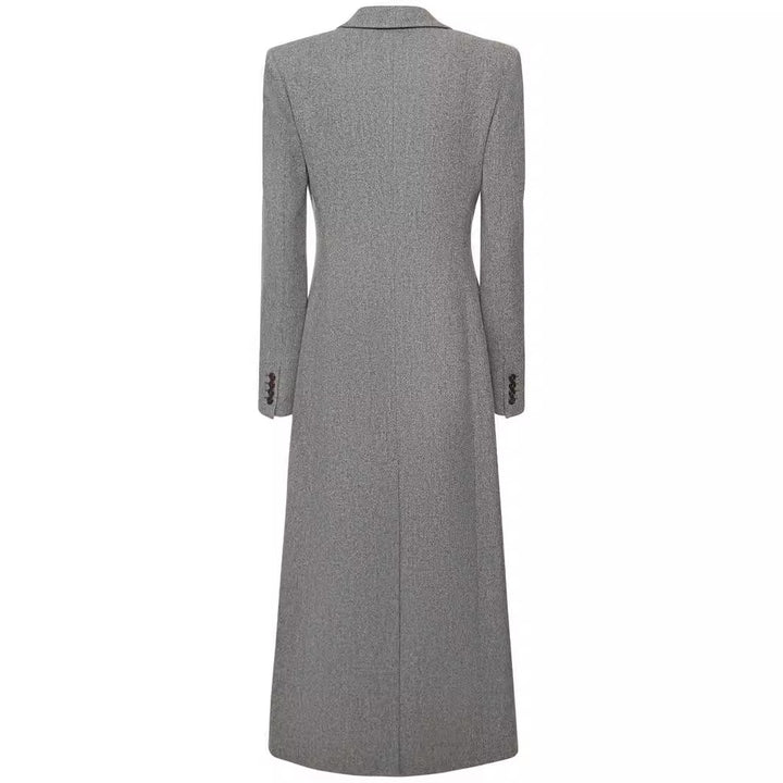 Women's Maxi Long Wool Blend Blazer Coat with Distinctive Shoulder Design Mune Fashion
