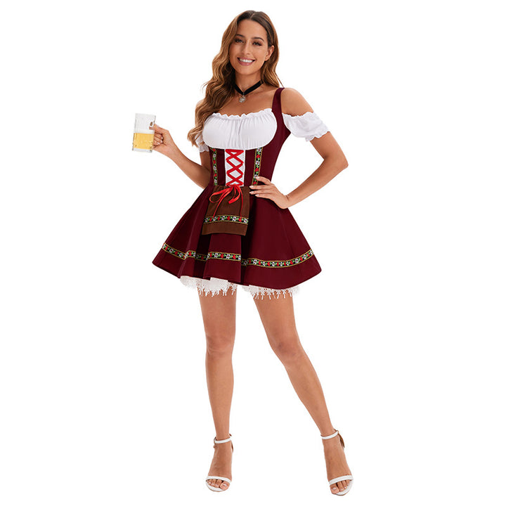 Women's nano traditional Oktoberfest dirndl mini dress with lacing and removable apron Mune Fashion