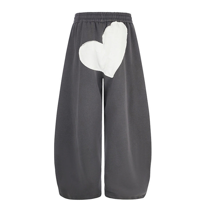 Women wide culotte sweatpants with elastic waistband and heart application Mune Fashion