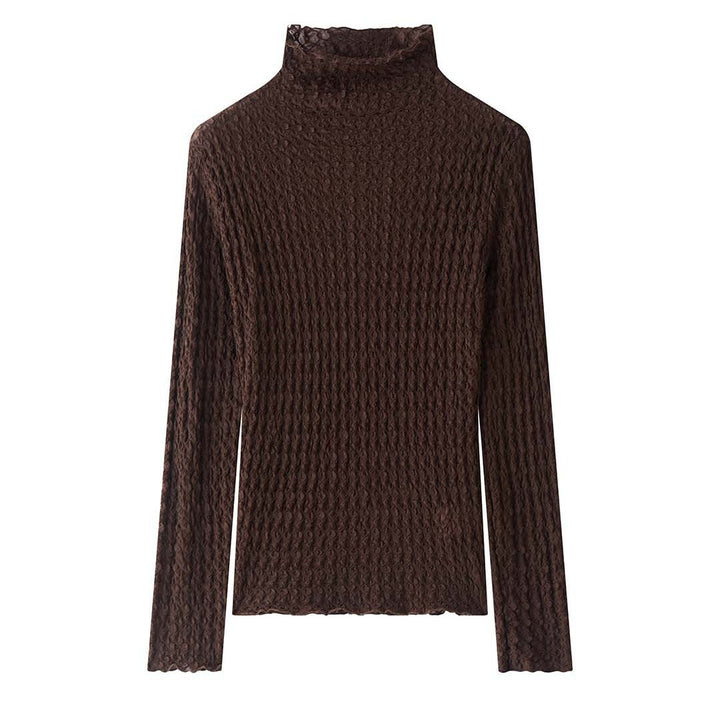 Women's Fitted Crinkle Long Sleeve with Stand Collar and Textured Surface Mune Fashion