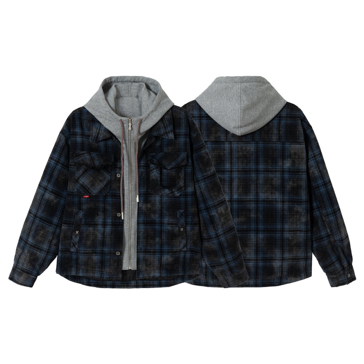 Men's checked layer shirt jacket with integrated hood inner jacket Mune Fashion