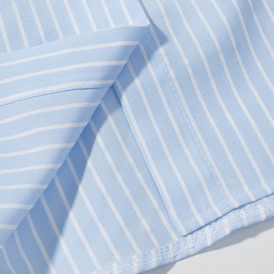 Women loosely cut bow blouse with pinstripes and extra long cuffs Mune Fashion
